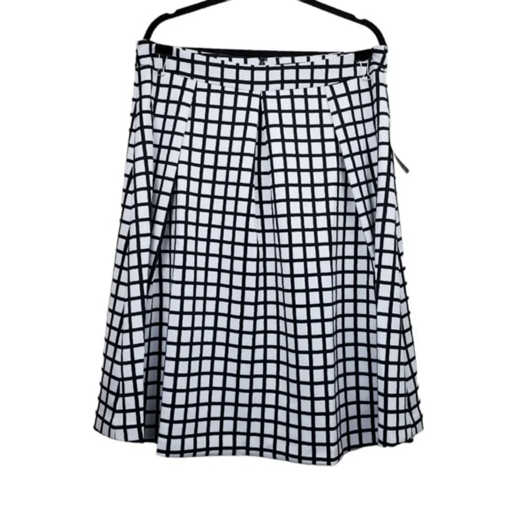 Eloquii Womens Black White Grid Check Scuba Pleated A-line Skirt Size 16 NWT